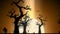 Halloween spooky animation background motion graphics with the spooky tree, moon, bats, zombie hand and graveyard, Yellow theme