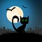 halloween spooky cat front of full moon