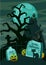 Halloween spooky cemetery concept, cartoon style