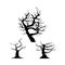 Halloween spooky dead tree silhouette design with black color. Scary tree vector design collection on a white background for