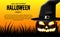Halloween spooky jack o lantern with wizard hat pumpkin banner template