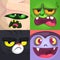 Halloween square avatars. Mummy, zombie, black cat, vampire. Vector cartoon illustrations.