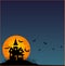 Halloween - square wallpaper - full color stock illustration. Baner, wallpaper or flyer with copy space, Scary mansion, full moon
