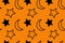 Halloween stars and month black line on orange background pattern