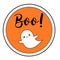 Halloween sticker with cute ghost and text boo