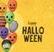 Halloween striped frankenstein and pumpkin balloons with spiderwebs vector design