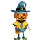 Halloween sublimation watercolor. Halloween scary pumpkin head scarecrow, postcard for Halloween holiday.