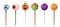 Halloween sweet lollipops, round lollipops. Vector cartoon set of caramel suckers with patterns, candy on a stick with a