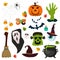 Halloween symbols pumpkin ghost holiday collection vector illustration.