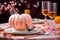 Halloween table setting in pastel colors. Festive table decorated for halloween. AI generated