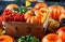 Halloween and thankgiving decoration: pumpkins, lanterns