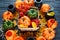 Halloween and thankgiving decoration: pumpkins, lanterns, basket