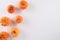 Halloween, thanksgiving and Autumn composition. Pumpkins on white background. Flat lay, top view, copy space