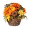 Halloween or Thanksgiving Bouquet with pumpkin and Autumn flowers in basket, isolated