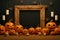 Halloween themed template framed with grainy texture, pumpkins displaying smiles and scares