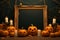 Halloween themed template framed with grainy texture, pumpkins displaying smiles and scares