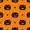 Halloween tile vector pattern with black pumpkin and polka dots on orange background