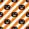 Halloween tile vector pattern with black pumpkin on white and orange stripes background