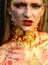 Halloween vampire zombie woman with cracked skin