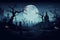 Halloween vector background set in a ghostly graveyard, featuring spectral apparitions under a foggy moon, Generated AI