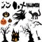 Halloween Vector Design with Witch, Bats, Trees etc...