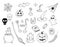 Halloween vector doodles set. Hand drawn black and white scary elements isolated. Halloween scribble outline objects pumkin