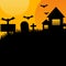 Halloween vector haunted castle ghost bat and grave