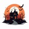 halloween vector illustration of a haunted house in the woods