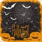 Halloween vector illustration. Spider web, pumpkins and bats