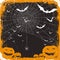 Halloween vector illustration. Spider web, pumpkins and bats