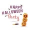 Halloween vector poster with pumpkins, candle, text decor. Happy holiday party flayer