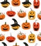 Halloween vector seamless pattern with angry pumpkins.