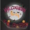 Halloween vector vertical background with crosses, night, pumpkins, candle and full moon. Flyer or invitation template for happy