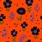 Halloween vector whimsical floral pattern with eyes and botanicals