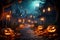 halloween village with vibrant colors and flowing lines, a lot of detail, beautiful and artistic