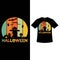 Halloween vintage color T-shirt design with a spooky scarecrow. Halloween fashion wear design with a scarecrow and pumpkin