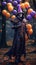 Halloween wall art  - a man in a garment with balloons