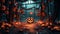 Halloween wall decoration  - a pumpkins in a dark room