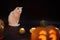 Halloween - White Cat in Candlelight.