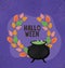 Halloween witch bowl with leaves and spiderwebs vector design