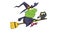 Halloween Witch And Cat Flying On A Broom Stick
