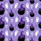 Halloween witch cat and ghost seamless pattern on purple background. halloween pattern background.