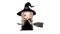 Halloween Witch Flying with Broom and Hat. Beautiful Young Woman on Boomstick on a White Screen, Animated woman