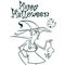 Halloween witch in hat holding a rat in her hand outlines. Vector illustration of witch silhouette. Coloring book.