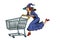 Halloween witch. isolate on white background. shopping cart trol