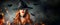 Halloween. witch portrait. Beautiful woman in witches hat with long curly red hair