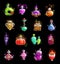 Halloween witch potion, elixir and poison bottles