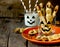 Halloween witch\'s fingers cookies. Homemade cookies in the form