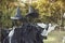 Halloween witch scarecrow decoration. Yard decor and photo zone ideas