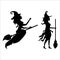 Halloween witch silhouette design on a white background. Halloween element and costume design with two witches with broomsticks